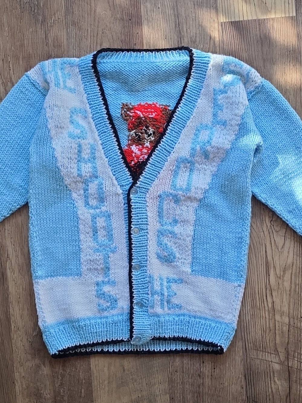 Hockey Hand Knit Cardigan Sweater He Shoots He Scores Youth M